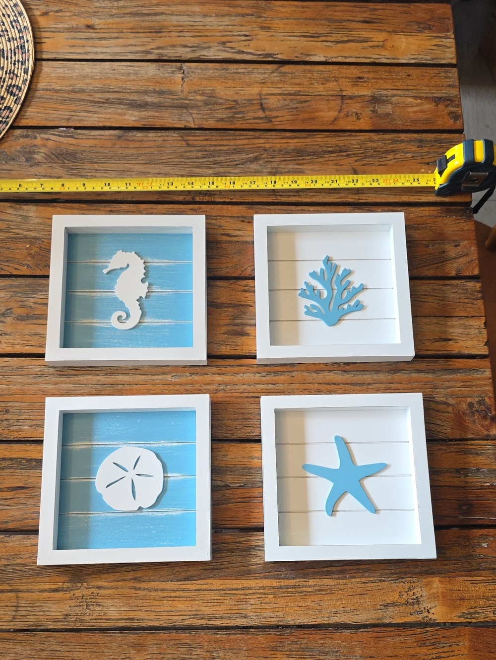 Coastal Wall Art Set of 4 – Blue and White Beach Shadowboxes